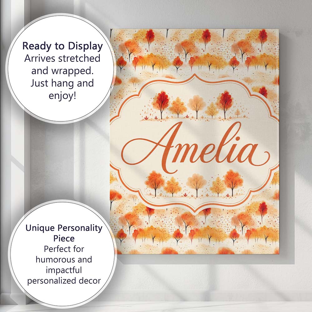 Personalised Name Soft Autumn Trees in Custom  Modern Room Accent Elegant Feature Canvas Wall Art Print Decor Picture Ready to Hang