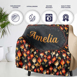 Stylised Flame Leaves on Black Background Seamless Pattern Name Cute  Personalised Custom Name Super Soft Fleece Blanket Bed Sofa Throw