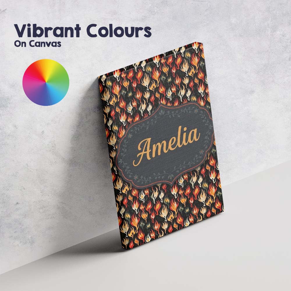 Personalised Name Stylised Flame Leaves on Custom  Unique Gift Idea Elegant Feature Canvas Wall Art Print Decor Picture Ready to Hang