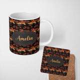 Personalized Custom Name Dark Burning Forest Scene with Dramatic Fire Glow Seamless Pattern 11oz Ceramic Coffee Tea Mug White Large Handle