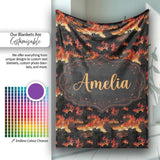 Dark Burning Forest Scene with Dramatic Fire Glow Seamless Pattern  Personalised Custom Name Super Soft Fleece Blanket Bed Sofa Throw