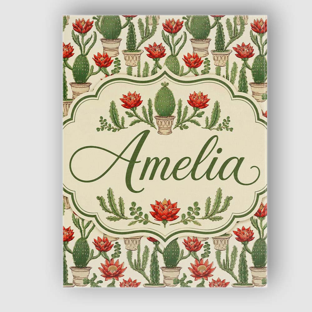 Personalised Name Blooming Red Flower Custom Modern Room Accent Creative Decorator Style Canvas Wall Art Print Decor Picture Ready to Hang