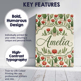 Personalised Name Blooming Red Flower Custom Modern Room Accent Creative Decorator Style Canvas Wall Art Print Decor Picture Ready to Hang