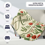 Blooming Red Flower Cactus Garden Botanical Seamless Pattern Name  Personalised Custom Name Super Soft Fleece Blanket Bed Sofa Throw