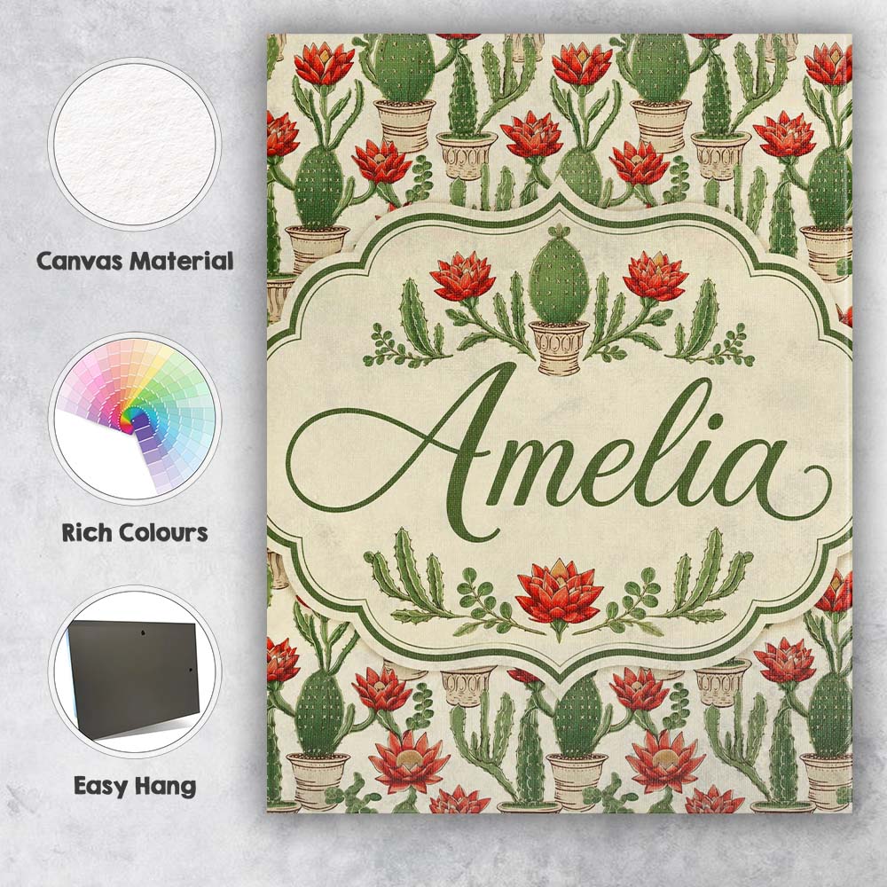 Personalised Name Blooming Red Flower Custom Modern Room Accent Creative Decorator Style Canvas Wall Art Print Decor Picture Ready to Hang