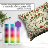 Custom Name Blooming Red Flower Cactus Garden Botanical Seamless Square Filled Cushion Throw Pillow Sofa Bed Home Decor Zip Washable UK Made