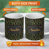 Personalized Custom Name Cute Cartoon Cactus Collection on Dark Background Seamless Pattern 11oz Ceramic Coffee Tea Mug White Large Handle
