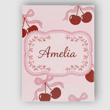 Personalised Name Cherry Bow Ribbon Cute Minimal Soft Blush Background Custom Decorative Canvas Wall Art Print Decor Picture Ready to Hang