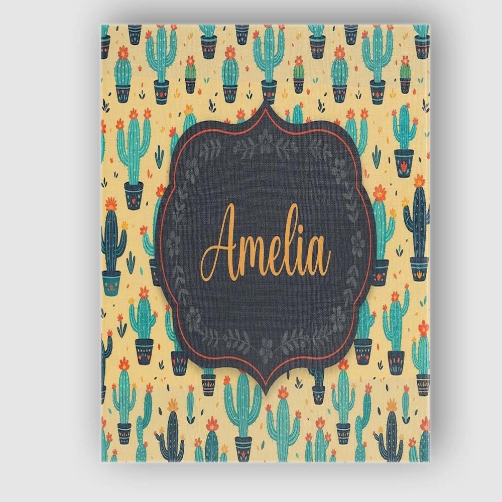Personalised Name Stylised Green Cactus Custom  Modern Room Accent Elegant Feature Canvas Wall Art Print Decor Picture Ready to Hang