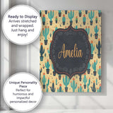 Personalised Name Stylised Green Cactus Custom  Modern Room Accent Elegant Feature Canvas Wall Art Print Decor Picture Ready to Hang
