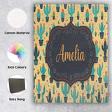 Personalised Name Stylised Green Cactus Custom  Modern Room Accent Elegant Feature Canvas Wall Art Print Decor Picture Ready to Hang