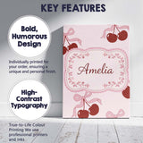 Personalised Name Cherry Bow Ribbon Cute Minimal Soft Blush Background Custom Decorative Canvas Wall Art Print Decor Picture Ready to Hang