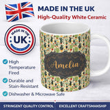 Personalized Custom Name Whimsical Mixed Cactus and Succulent Illustration Seamless Pattern 11oz Ceramic Coffee Tea Mug White Large Handle
