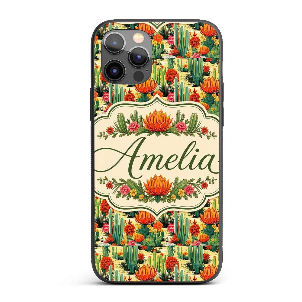 Detailed Botanical Cactus Variety Garden Seamless Custom Name Protective Phone Case Mobile Cover Durable Everyday Smartphone Shock Resistant