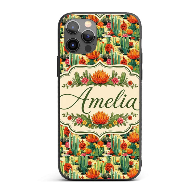 Detailed Botanical Cactus Variety Garden Seamless Custom Name Protective Phone Case Mobile Cover Durable Everyday Smartphone Shock Resistant