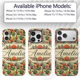 Detailed Botanical Cactus Variety Garden Seamless Custom Name Protective Phone Case Mobile Cover Durable Everyday Smartphone Shock Resistant