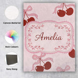 Personalised Name Cherry Bow Ribbon Cute Minimal Soft Blush Background Custom Decorative Canvas Wall Art Print Decor Picture Ready to Hang