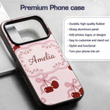 Cherry Bow Ribbon Cute Minimal Printed Design Custom Name Protective Phone Case Mobile Cover Durable Everyday Smartphone Shock Resistant