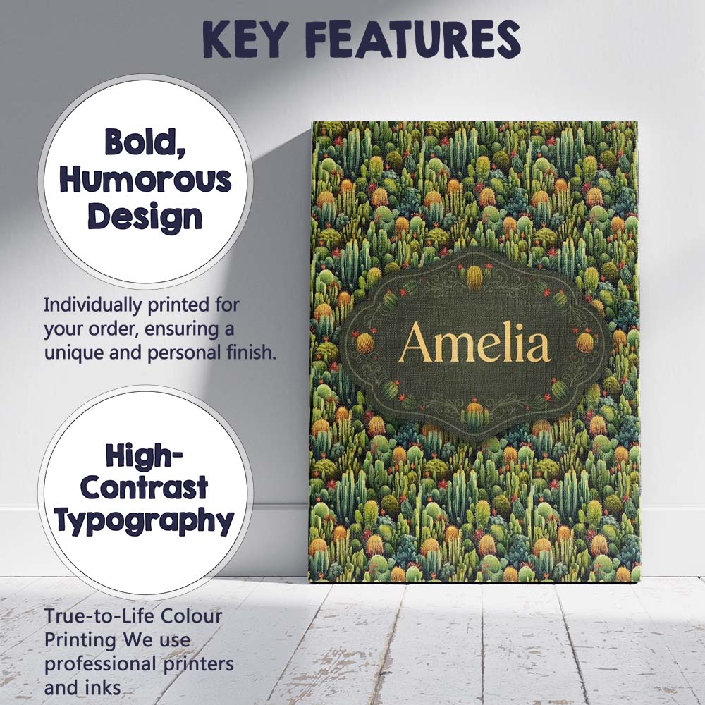 Personalised Name Dense Green Cactus Jungle Custom  Bespoke Interior Contemporary Canvas Wall Art Print Decor Picture Ready to Hang