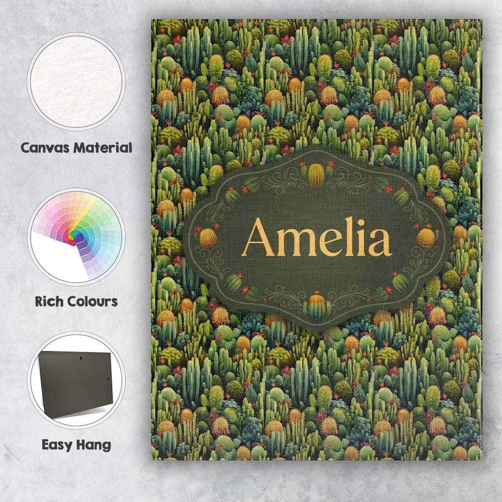 Personalised Name Dense Green Cactus Jungle Custom  Bespoke Interior Contemporary Canvas Wall Art Print Decor Picture Ready to Hang