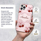 Cherry Bow Ribbon Cute Minimal Printed Design Custom Name Protective Phone Case Mobile Cover Durable Everyday Smartphone Shock Resistant