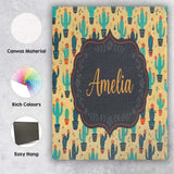 Personalised Name Cute Desert Cactus and Custom  Unique Gift Idea Elegant Feature Canvas Wall Art Print Decor Picture Ready to Hang