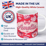 Personalized Custom Name Cute Kawaii Valentine Love Hearts Syringe Gift Calendar Pattern Red 11oz Ceramic Coffee Tea Mug White Large Handle