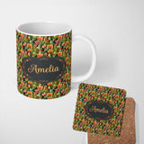 Personalized Custom Name Vibrant Blooming Cactus Garden with Orange Flowers Seamless Pattern 11oz Ceramic Coffee Tea Mug White Large Handle