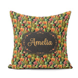 Custom Name Vibrant Blooming Cactus Garden with Flowers Seamless Square Filled Cushion Throw Pillow Sofa Bed Home Decor Zip Washable UK Made