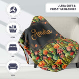 Vibrant Blooming Cactus Garden with Orange Flowers Seamless Pattern  Personalised Custom Name Super Soft Fleece Blanket Bed Sofa Throw