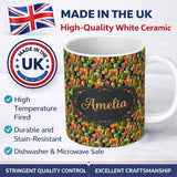 Personalized Custom Name Vibrant Blooming Cactus Garden with Orange Flowers Seamless Pattern 11oz Ceramic Coffee Tea Mug White Large Handle