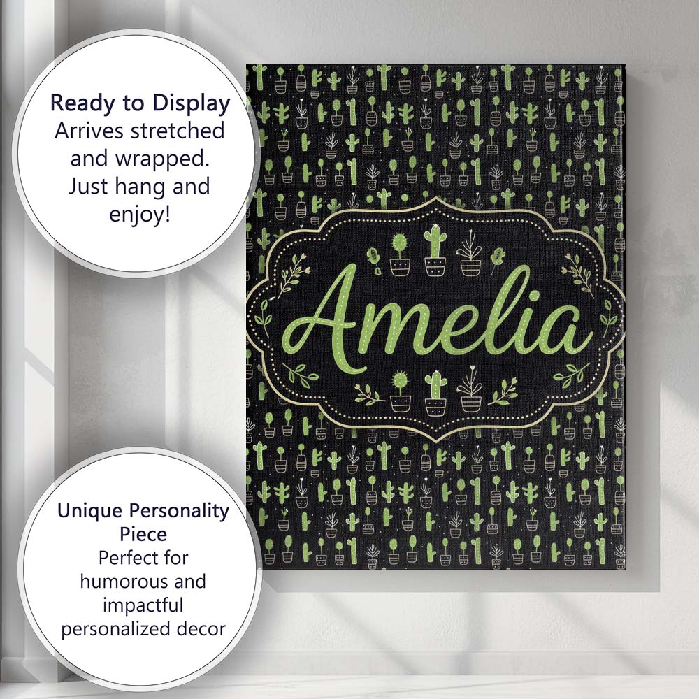 Personalised Name Minimal Cute Potted Custom Modern Room Accent Creative Decorator Style Canvas Wall Art Print Decor Picture Ready to Hang