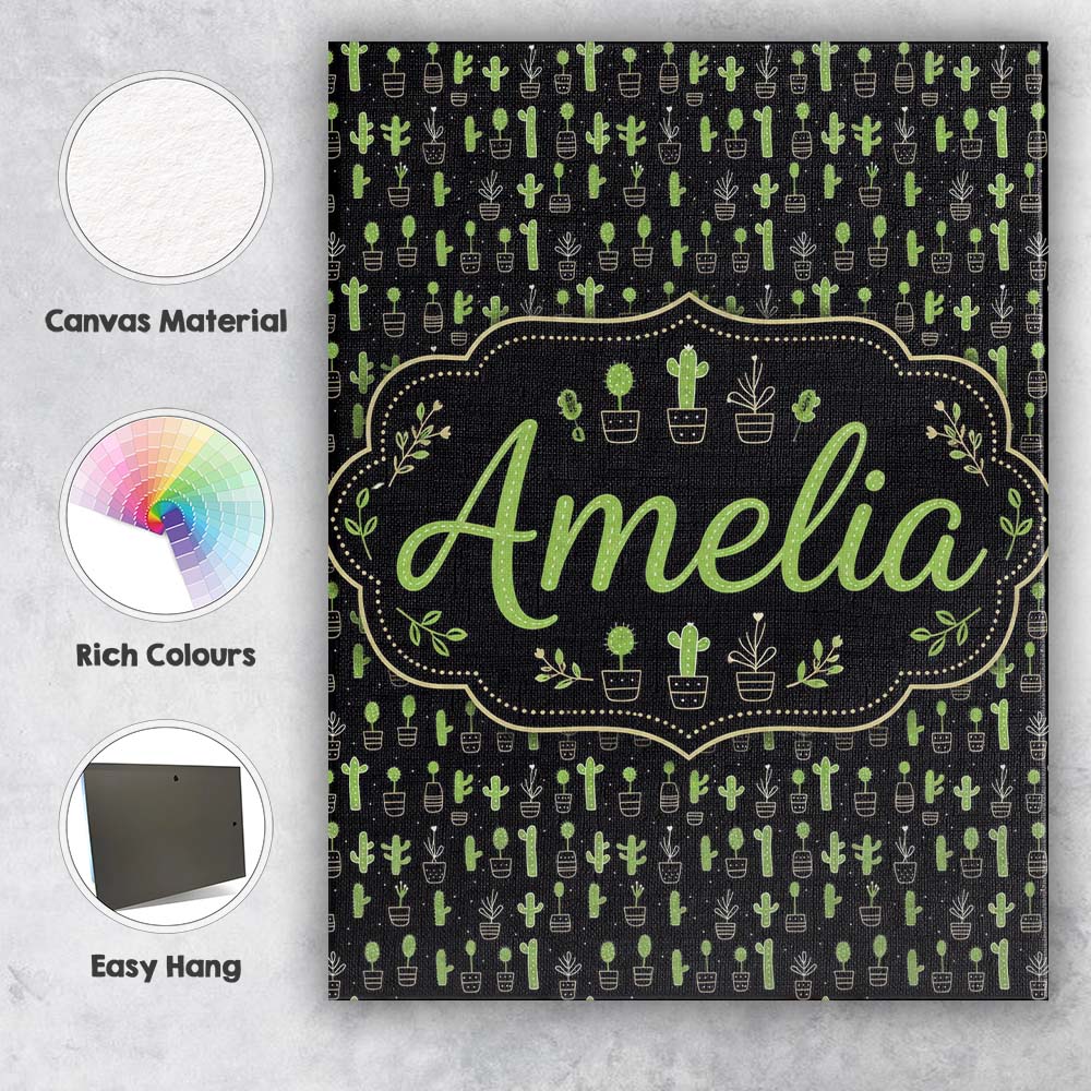 Personalised Name Minimal Cute Potted Custom Modern Room Accent Creative Decorator Style Canvas Wall Art Print Decor Picture Ready to Hang