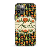 Stylish Decorative Cactus and Floral Pots on Dark Custom Name Protective Phone Case Mobile Cover Durable Everyday Smartphone Shock Resistant