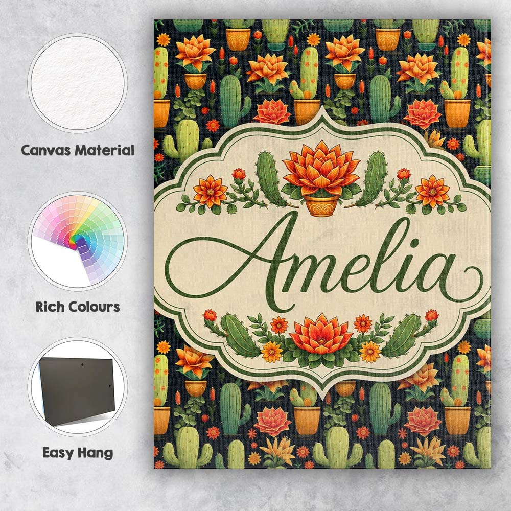 Personalised Name Stylish Decorative Cactus Custom  Bespoke Interior Contemporary Canvas Wall Art Print Decor Picture Ready to Hang