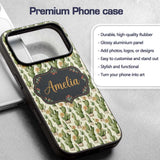Soft Green Cactus with Cream Flower Illustration Custom Name Protective Phone Case Mobile Cover Durable Everyday Smartphone Shock Resistant