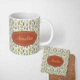 Personalized Custom Name Colourful Watercolor Cactus Pots Fun Seamless Pattern Name Cute 11oz Ceramic Coffee Tea Mug White Large Handle