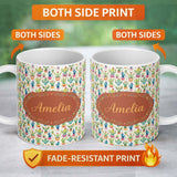Personalized Custom Name Colourful Watercolor Cactus Pots Fun Seamless Pattern Name Cute 11oz Ceramic Coffee Tea Mug White Large Handle