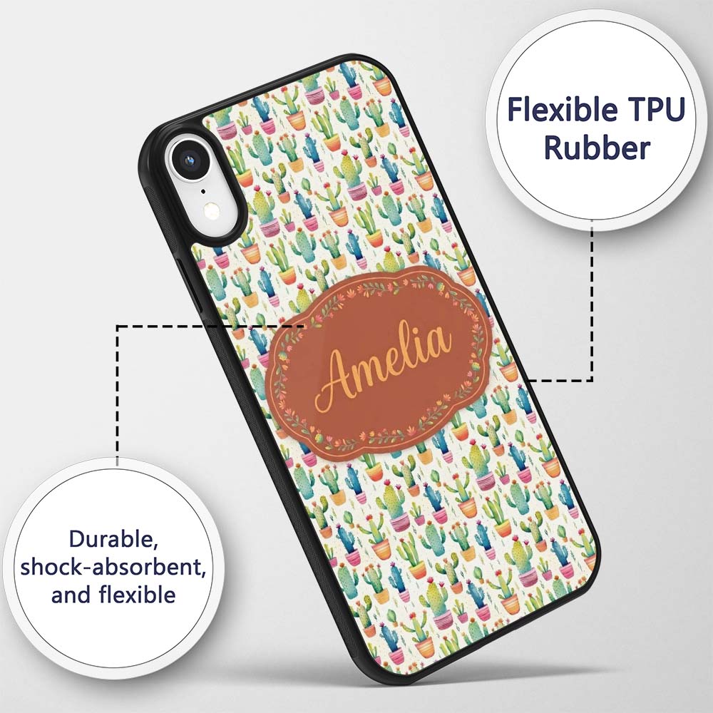 Colourful Watercolor Cactus Pots Fun Seamless Custom Name Protective Phone Case Mobile Cover Durable Everyday Smartphone Shock Resistant