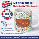 Personalized Custom Name Colourful Watercolor Cactus Pots Fun Seamless Pattern Name Cute 11oz Ceramic Coffee Tea Mug White Large Handle