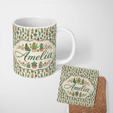 Personalized Custom Name Cute Mixed Potted Cactus Collection on Beige Background Seamless 11oz Ceramic Coffee Tea Mug White Large Handle