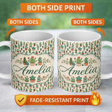 Personalized Custom Name Cute Mixed Potted Cactus Collection on Beige Background Seamless 11oz Ceramic Coffee Tea Mug White Large Handle