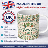 Personalized Custom Name Cute Mixed Potted Cactus Collection on Beige Background Seamless 11oz Ceramic Coffee Tea Mug White Large Handle