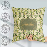 Custom Name Simple Green Cactus and Shapes on Neutral Background Square Filled Cushion Throw Pillow Sofa Bed Home Decor Zip Washable UK Made