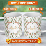 Personalized Custom Name Soft Watercolor Green Cactus Pots Minimal Seamless Pattern Name Cute 11oz Ceramic Coffee Tea Mug White Large Handle