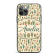 Cute Vintage Style Cactus and Flower Pots Beige Custom Name Protective Phone Case Mobile Cover Durable Everyday Smartphone Shock Resistant