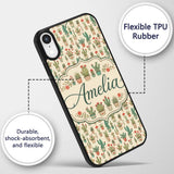 Cute Vintage Style Cactus and Flower Pots Beige Custom Name Protective Phone Case Mobile Cover Durable Everyday Smartphone Shock Resistant