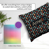 Custom Name Colorful Leaf Drops Dark Background Seamless Pattern Square Filled Cushion Throw Pillow Sofa Bed Home Decor Zip Washable UK Made