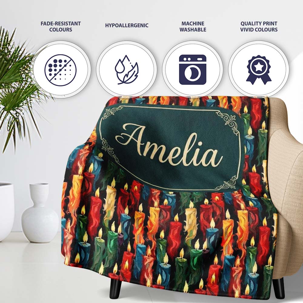 Vibrant Multicolor Dripping Wax Candles Dark Seamless Pattern Name  Personalised Custom Name Super Soft Fleece Blanket Bed Sofa Throw
