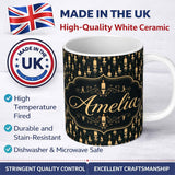 Personalized Custom Name Elegant Vintage Candlelight Silhouette Pattern Dark Seamless Name 11oz Ceramic Coffee Tea Mug White Large Handle